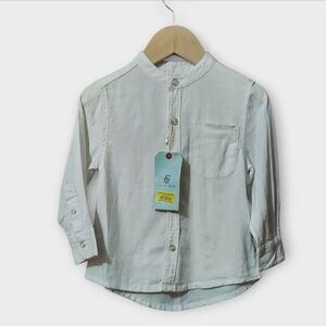 NWT Class Club Linen Blend Mandarin Collar Button Down Kids Shirt ~sz 2/3